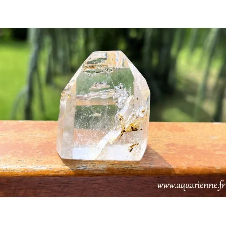 Vue rapprochée des inclusions uniques dans le Cristal de Quartz clair.
