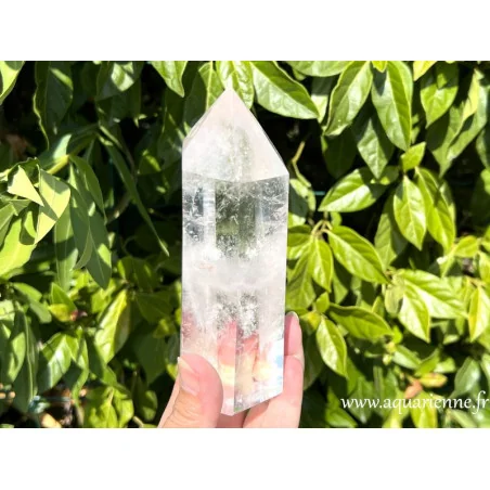 Cristal de roche illuminé par la lumière naturelle. Pointe juste repolie 14cm de hauteur. Pièce unique.