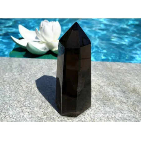 Prisme Quartz fumé de Madagascar de 14 cm de haut. Ancrage et protection. Pièce unique.