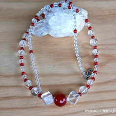 "Vivance"· Collier Cornaline & Cristal de roche · 62cm ≡ Aquarienne.fr