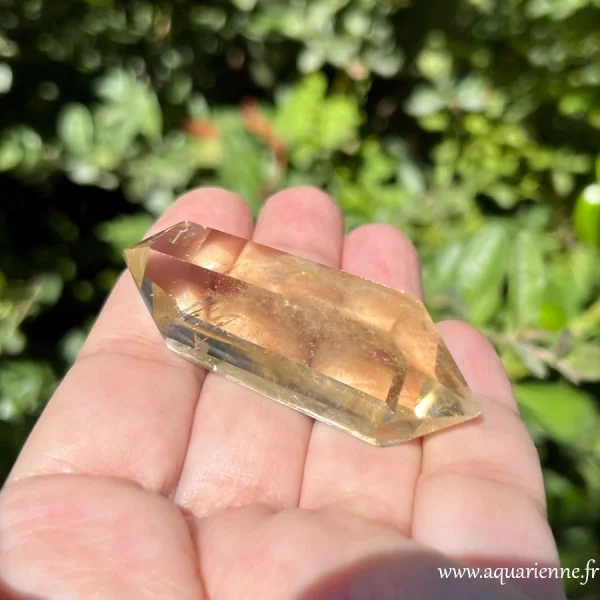 Double pointe de citrine naturelle de Madagascar. Cristal d'abondance dynamique. Pièce unique.
