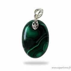 Pendentif en Malachite ovale avec bélière en Argent 925 – vue de face