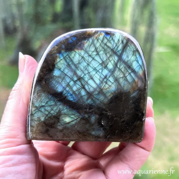 Fascinantes labradorescences pour cette forme libre de Labradorite de Madagascar.