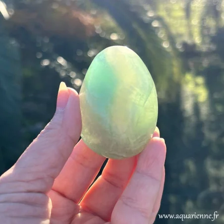Photo prise au soleil. Galet Fluorite verte pièce unique – Aquarienne Boutique