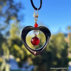 Pendentif "Energetica" - Cœur Hématite · Cornaline · Cristal de roche. Bélière plaqué Or 3 microns. Boostez votre énergie.