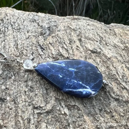 Pendentif énergétique Sodalite et Cristal de roche – pièce unique