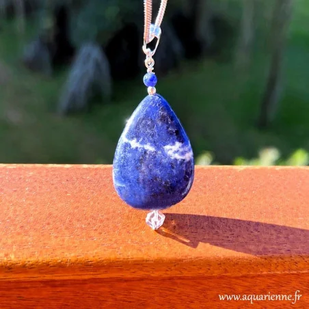 Pendentif énergétique Sodalite et Cristal de roche – pièce unique