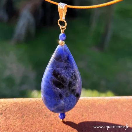 Pendentif Sodalite - Collection Accord Intérieur Goutte n°03 - Plaqué Or