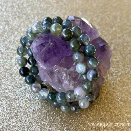 Bracelet en Agate Mousse aux nuances vert mousse naturelles
