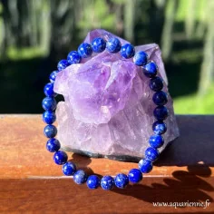 Bracelet en Lapis-lazuli d’Afghanistan AA perles rondes 6 mm. Intuition sacrée, vérité, puissance intérieure.