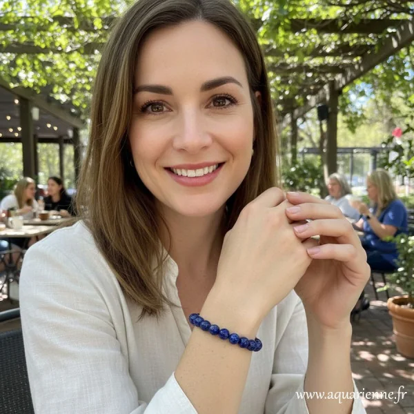 Bracelet élastiqué Lapis-lazuli 6 mm porté au poignet