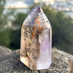 Pointe de Quartz Fumé avec inclusions et fantôme Améthyste Madagascar - 72 mm - 150 g - Pièce unique