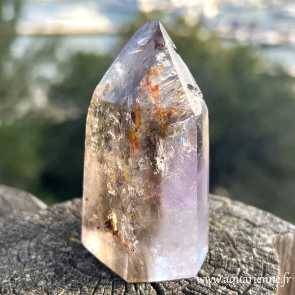 Pointe de Quartz Fumé avec inclusions et fantôme Améthyste Madagascar - 72 mm - 150 g - Pièce unique