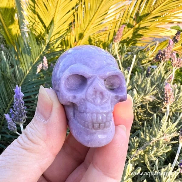 Beauté minérale pour votre bien-être : Adoptez ce crâne en Lépidolite apaisante. Pièce unique.
