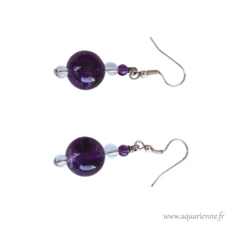 Création artisanale Aquarienne boucles d'oreilles Améthyste Cristal de roche en nombre limité