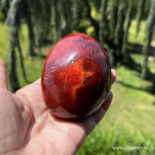 Galet poli de Cornaline naturelle de Madagascar pièce unique 399g