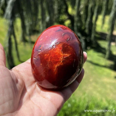 Galet poli de Cornaline naturelle de Madagascar pièce unique 399g