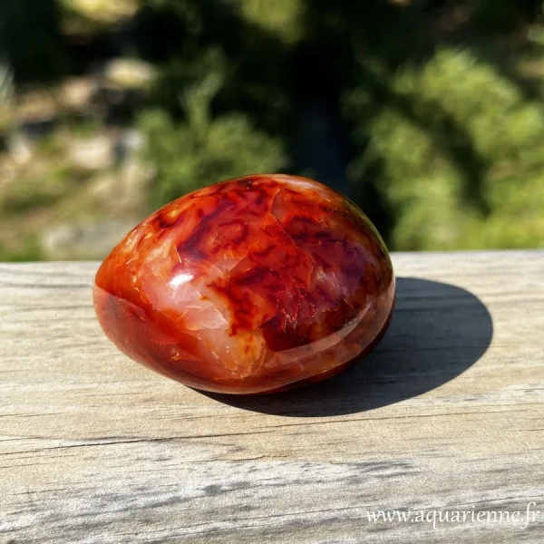 Vitalité, courage, créativité, succès avec la pierre de cornaline. Galet de Cornaline poli main : 70 mm - 219 g. Pièce unique