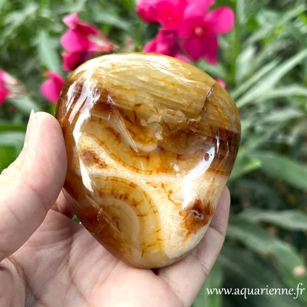 Galet de Cornaline naturelle poli main. Pièce unique pour accompagner vitalité, créativité et bien-être au quotidien.