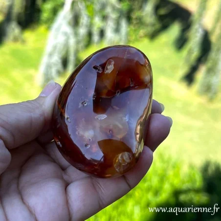 Galet de Cornaline naturelle poli main. Pièce unique pour accompagner vitalité, créativité et bien-être au quotidien.