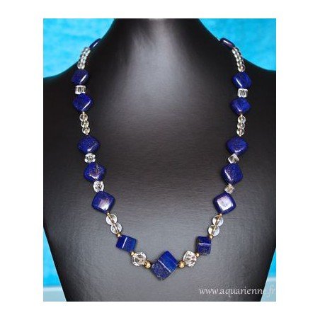 Collier Lapis-Lazuli, Cristal de Roche et Or Plaqué "ÉquiLibre"