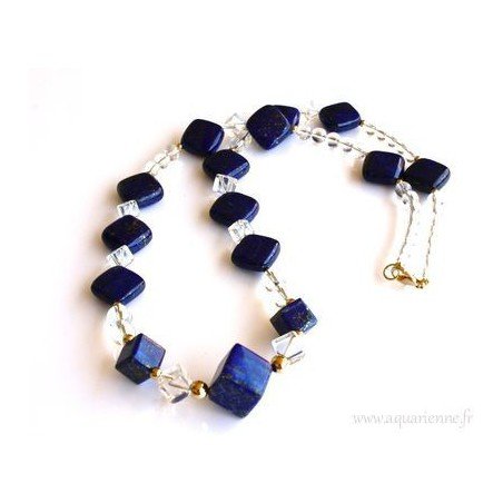 Collier Lapis-Lazuli, Cristal de Roche et Or Plaqué "ÉquiLibre"