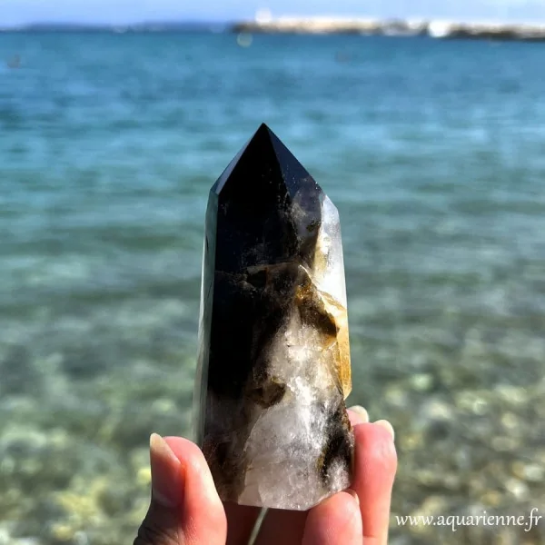 Protégez-vous des énergies indésirables avec ce Quartz Morion de Madagascar, pointe de 86 mm de haut. Pièce unique.