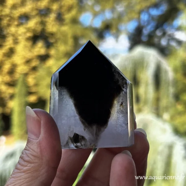 Pointe de Quartz fumé Morion repolie à la main 115 g