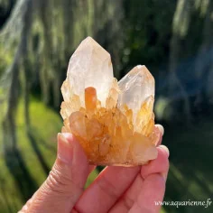 Quartz céleste doré de Madagascar qualité extra amas cristallin brut pièce unique de 75 mm de haut pesant 174g