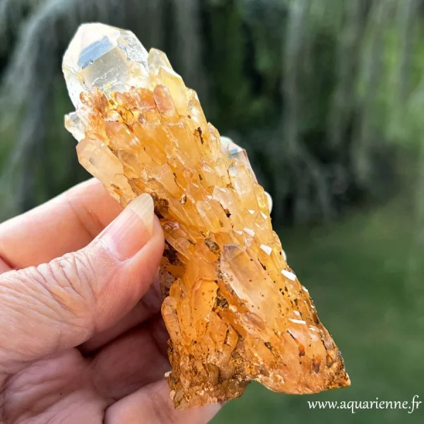Pointe quartz céleste doré de Madagascar - Pièce unique 10 cm de hauteur.