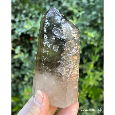 Quartz fumé à fantômes et inclusions pointe naturelle brute de 10,6 cm de haut et 360 g - Pièce unique telle que sur les photos