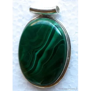 Pendentif Ovale Argent 925 et Malachite