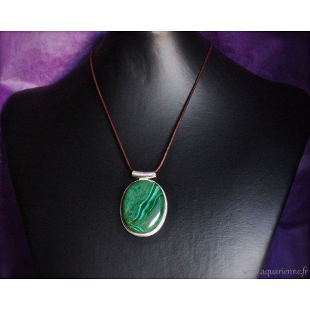 Pendentif Ovale Argent 925 et Malachite