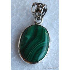 Pendentif Ovale Argent 925 et Malachite