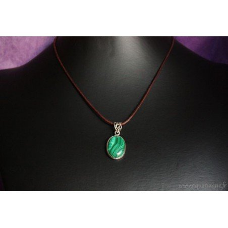Pendentif Ovale Argent 925 et Malachite