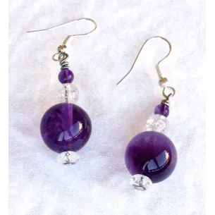 Boucles d'Oreilles en Améthyste et Cristal de Roche "Amethysta"
