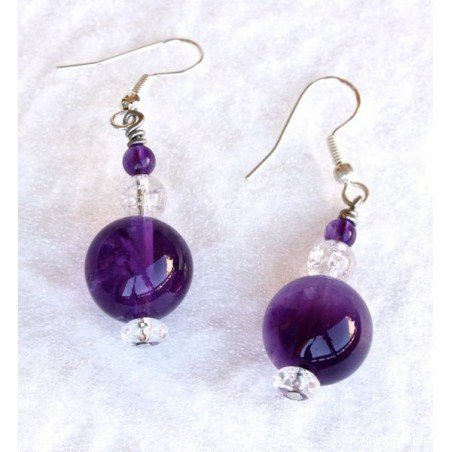 Boucles d'Oreilles en Améthyste et Cristal de Roche "Amethysta"