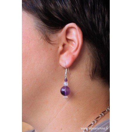 Boucles d'Oreilles en Améthyste et Cristal de Roche "Amethysta"