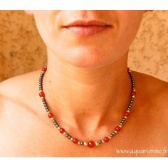 Collier Hématite, Cornaline et Plaqué Or "Confiance"