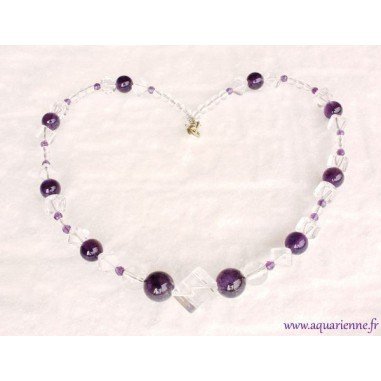 Collier "Clarté" Améthyste, Cristal de Roche et Swarovski