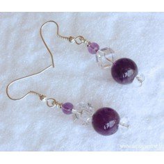 Boucles d'Oreilles "Clarté" en Améthyste et Cristal de Roche