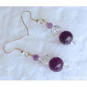 Boucles d'Oreilles "Clarté" en Améthyste et Cristal de Roche