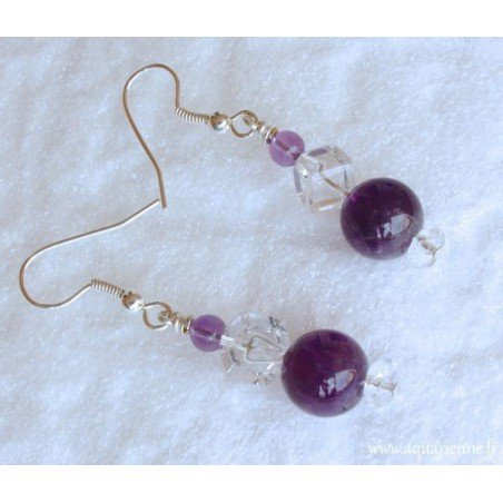 Boucles d'Oreilles "Clarté" en Améthyste et Cristal de Roche