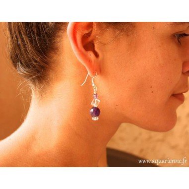 Boucles d'Oreilles "Clarté" en Améthyste et Cristal de Roche