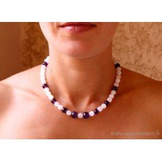 Collier "Lumiera" en Améthyste et Cristal de Roche Givré