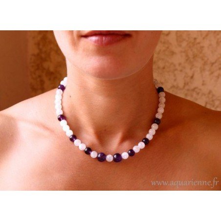 Collier "Lumiera" en Améthyste et Cristal de Roche Givré