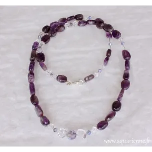 Collier " Harmonie" en Améthyste, Cristal de Roche et Swarovski