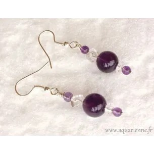 Boucles d'Oreilles "Clarté" en Améthyste et Cristal de Roche