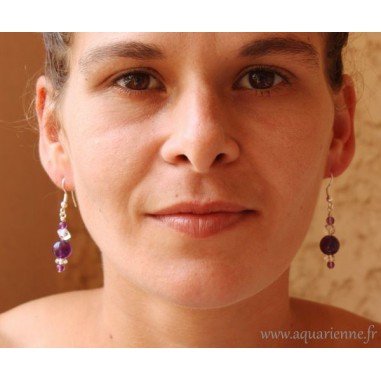 Boucles d'Oreilles "Crystaline" en Améthyste et Cristal de Roche