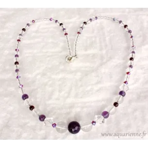 Collier " Nirvana" en Améthyste, Cristal de Roche et Swarovski